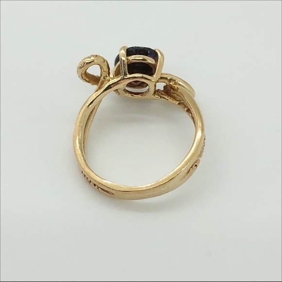 14k yellow gold garnet double band swirl ring size 5.5 3.7 g - Picture 8 of 11